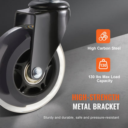 VEVOR bureaustoelwielen (set van 5) φ76,2MM vervangende harde vloerwielen gemaakt van polyurethaan bureaustoelwielen 59kg draagvermogen draaistoelwielen ideaal voor bureaustoelen gamestoelen draaistoelen