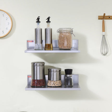 VEVOR kruidenrek, wandplank, 2-delig, hangend keukenrek, 406 x 218 x 85 mm, zwevende plank, roestvrij staal, draagvermogen 20 kg, plank, wandplank, kruidenrek, geschikt voor keukens, restaurants, hotels enz.