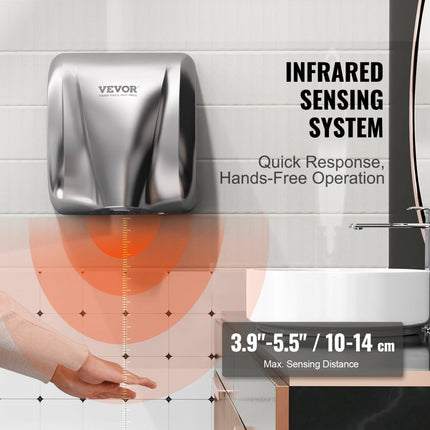 VEVOR handdroger 1300W elektrische handdroger 7-10s droogtijd Commerciële muurhanddroger Handföhn met HEPA-filter 99,97% filtratie-efficiëntie Luchthanddroger Keuken Badkamer Toilet