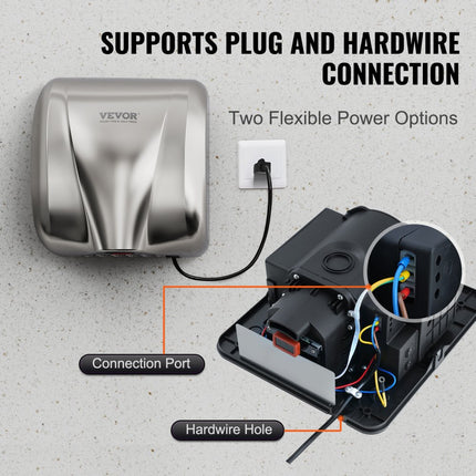 VEVOR handdroger 1300W elektrische handdroger 7-10s droogtijd Commerciële muurhanddroger Handföhn met HEPA-filter 99,97% filtratie-efficiëntie Luchthanddroger Keuken Badkamer Toilet