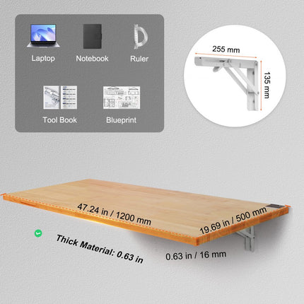 VEVOR wandklaptafel klaptafel eettafel keukentafel wandtafel 120x50cm 227kg