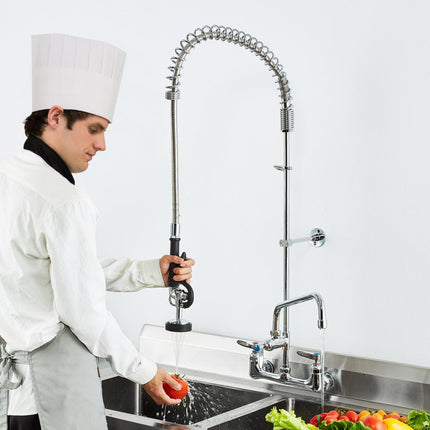 VEVOR Commerciële keukenkraan met uittrekbare voorspoeldouche, 118 cm hoogte, 203 mm midden, 305 mm draaibare uitloop, messing wastafelkraan voor 1/2/3 compartimenten spoelbak