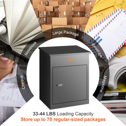 VEVOR pakketbrievenbus Pakketbox 44x35x58,3 cm pakketdoos stalen palletbox 15-20 kg brievenbus Postbox brievenbus met wachtwoordslot binnenscharnier