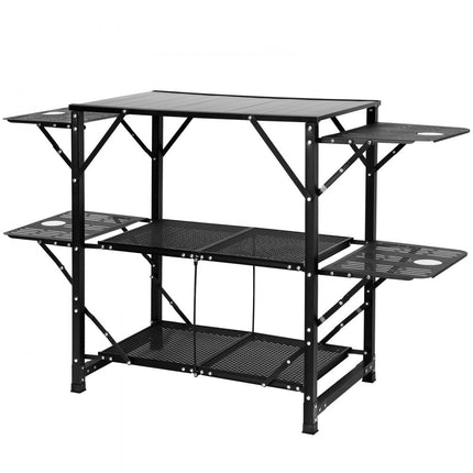 VEVOR Camping Keukentafel Aluminium Opvouwbaar Draagbaar Outdoor Kookstation met 4 Ijzeren Zijkanten 2 Planken en Draagtas Snelle Installatie voor Picknick, BBQ, Strand, Reizen etc.