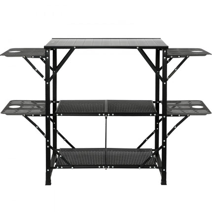 VEVOR Camping Keukentafel Aluminium Opvouwbaar Draagbaar Outdoor Kookstation met 4 Ijzeren Zijkanten 2 Planken en Draagtas Snelle Installatie voor Picknick, BBQ, Strand, Reizen etc.