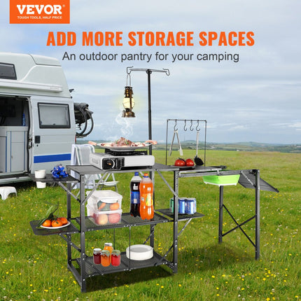 VEVOR Camping Keukentafel Opvouwbare Draagbare Kookstation Tafels Planken en een Spoelbak