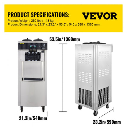 VEVOR Professionele Ijsmachine Softijsmachine 2200W met 1 Ijshoorntje Houder