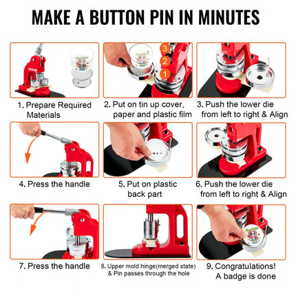 VEVOR Knopenmachine Badge Machine Button Maker Machine 25mm Badgemaker 500 stuks Badge Punch Pers