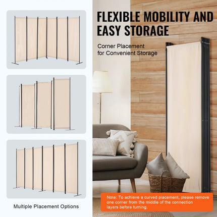 VEVOR scheidingsscherm 311cm 6 panelen kantoor beige privacyscherm