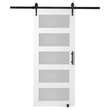 VEVOR Staldeurbeslagset 914x2133mm Houten Glazen Schuifdeur Wit