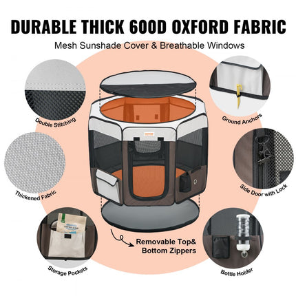 VEVOR Puppy-box Opvouwbaar 914 x 914x 584 mm Puppy Run Dierenbox 13 x 5 cm Opvouwbare kom Hondenbox 600D Oxford Stof Hondenbox Buitenren voor kleine en middelgrote huisdieren