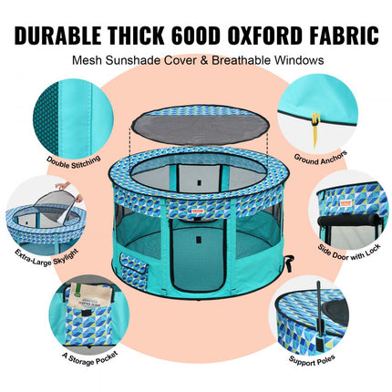 VEVOR puppybox opvouwbaar 1117 x 1117 x 609 mm puppyren dierenbox 13 x 5 cm opvouwbare voerbak hondenbox 600D Oxford stof hondenbox buitenren voor kleine middelgrote huisdieren