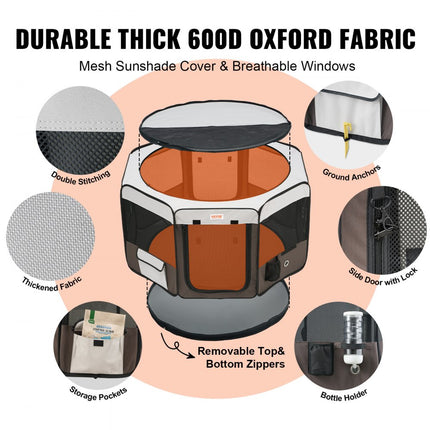 VEVOR puppyren van 600D Oxford-stof Puppyren 1168 x 1168 x 584 mm Dierenbox met 8 gaaspanelen Box Opvouwbare buitenren Ideaal voor honden Konijnen Katten enz.