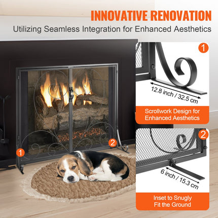 VEVOR vonkenbeschermingsrooster 2-delig. IJzeren haardbescherming 802 mm haardrooster ovenrooster vintage kachelbeschermingsrooster 0-40 °C haardbeschermingsrooster haardkachel beschermrooster ovenschermrooster tegen rondvliegende vonken