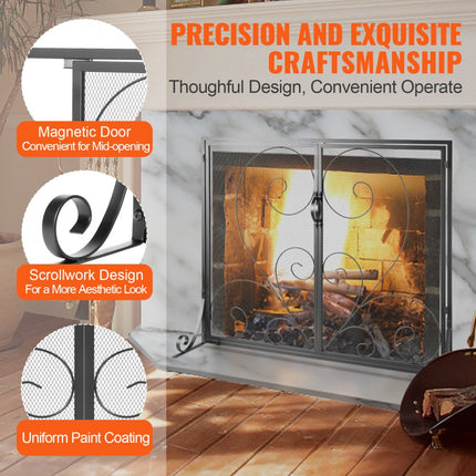 VEVOR vonkenbeschermingsrooster 2-delig. IJzeren haardbescherming 802 mm haardrooster ovenrooster vintage kachelbeschermingsrooster 0-40 °C haardbeschermingsrooster haardkachel beschermrooster ovenschermrooster tegen rondvliegende vonken