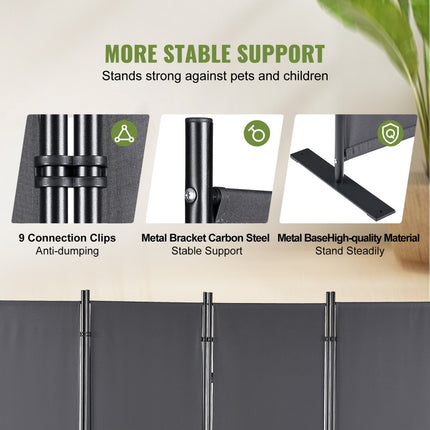 VEVOR kamerscherm 4 panelen opvouwbaar privacyscherm 99" x 12" x 63" donkergrijs