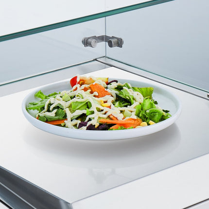 VEVOR Gekoeld kruidenstation op aanrecht, voorbereidingsstation met 2 x 1/3 pan en 6 x 1/6 pannen, 304 roestvrijstalen behuizing en PC-deksel, glazen beschermer voor sandwichbereidingstafel