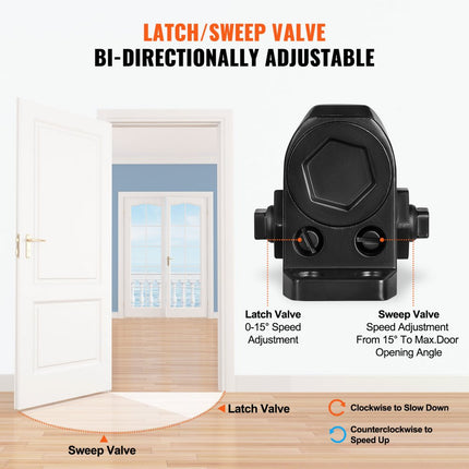 VEVOR deurdranger automatische poortdranger voor zakelijk of particulier gebruik voor deurgewichten tot 45 kg verstelbare maat deurdranger met hydraulische bufferbehuizing van gegoten aluminium zwart