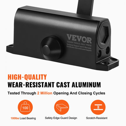 VEVOR deurdranger automatische poortdranger voor zakelijk of particulier gebruik voor deurgewichten tot 45 kg verstelbare maat deurdranger met hydraulische bufferbehuizing van gegoten aluminium zwart