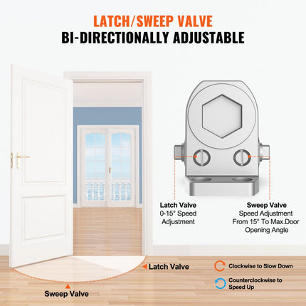 VEVOR deurdranger automatische poortdranger voor commercieel of particulier gebruik voor deurgewichten tot 45 kg bardeurdranger met hydraulische bufferbehuizing van gegoten aluminium zilver