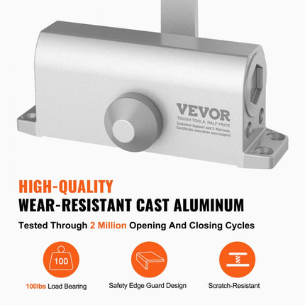 VEVOR deurdranger automatische poortdranger voor commercieel of particulier gebruik voor deurgewichten tot 45 kg bardeurdranger met hydraulische bufferbehuizing van gegoten aluminium zilver