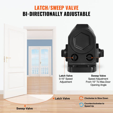 VEVOR deurdranger automatische poortdranger voor commercieel of particulier gebruik voor deurgewichten tot 68 kg bardeurdranger met hydraulische bufferbehuizing van gegoten aluminium zwart