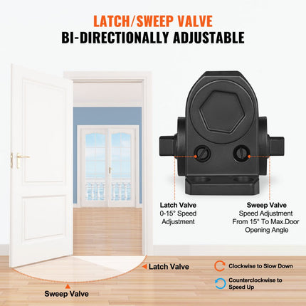 VEVOR deurdranger automatische poortdranger voor commercieel of particulier gebruik voor deurgewichten tot 85 kg bardeurdranger met hydraulische bufferbehuizing van gegoten aluminium zwart