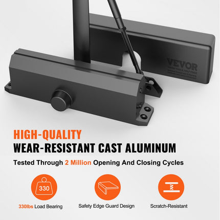 VEVOR deurdranger automatische poortdranger voor commercieel of particulier gebruik voor deurgewichten tot 150 kg bardeurdranger met hydraulische bufferbehuizing van gegoten aluminium zwart