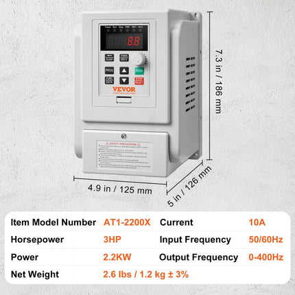 VEVOR 2,2kW 10A 3HP frequentieomvormer VFD AC 220-240V frequentieregelaar snelheidsregelaar frequentieomvormer omvormermotor VFD omvormer variabele frequentie driver inclusief 20cm besturingskabel