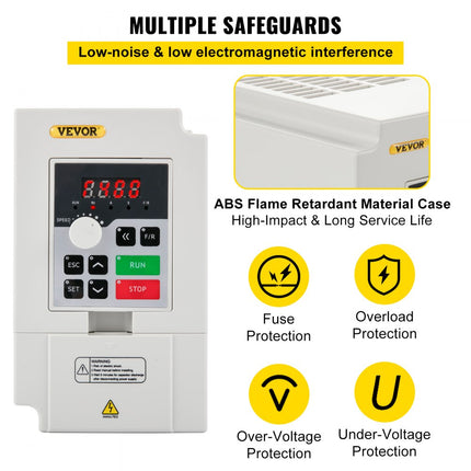 VEVOR Variabele Frequentie Omvormer 3 Kw Frequentie Omvormer 150x90x118 mm Driefasige Frequentieomvormer van ABS-vlamvertragend Materiaal