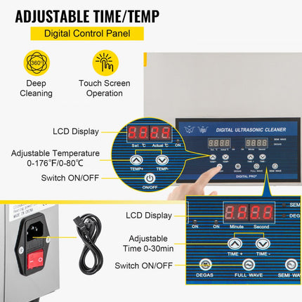 VEVOR Ultrasoon Reiniger 30L Digitale Ultrasone Reiniger met Verwarming 28/40KHz Verwarming Waterafvoer Cavitatie