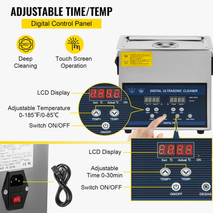 VEVOR Ultrasoon Reiniger Dual Frequentie 6L Ultrasone Reiniger met Heater voor Onderdelen Sieraden Lenzenvloeistof Ring Prothese Record