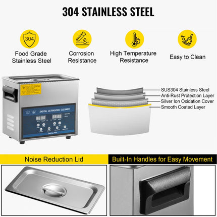 VEVOR Ultrasoon Reiniger Dual Frequentie 6L Ultrasone Reiniger met Heater voor Onderdelen Sieraden Lenzenvloeistof Ring Prothese Record