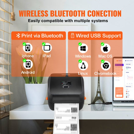 VEVOR Label Printer thermische labelprinter thermische printer labelprinter Bluetooth Usb 300DPI