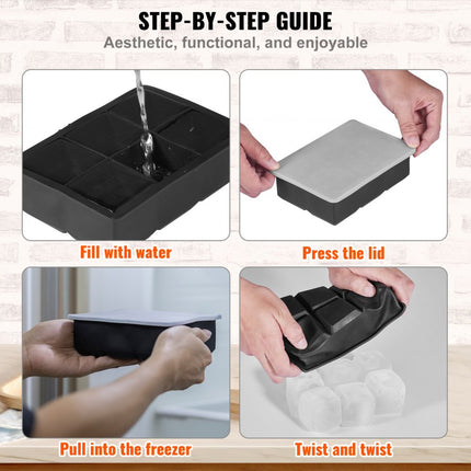 VEVOR 6-delige ijsblokjesmaker, ijsblokjesvormen, ijsbal 5 cm, ijsblokjesvorm, ijsblokjesvorm, duurzame ijsblokjesvormen, ijsblokjesbakje, zwart, whisky, Americano, dranken, sappen, etc.