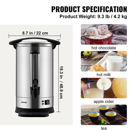 VEVOR Commerciële hete drankdispenser koffie heetwaterdispenser 65 kopjes 1500W verwarmde container heetwaterdispenser 9,75L verwarmde container sapemmer voor kantoor, feesten, café, picknick enz.