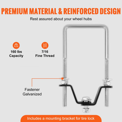 VEVOR reservewieldrager, U-bout, gegalvaniseerde reservewielbeugel, zijmontage met slot, 73 kg draagvermogen, 4 en 5 wielogen op 4", 4,5", 5" boutpatronen, voor trekhaak, scheepstrailer