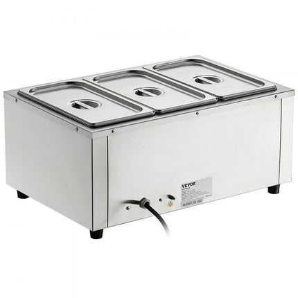 VEVOR RVS buffetverwarmer voedselverwarmer 1500 W, 3 x 8,8 L buffetcontainers, 176 x 325 x 150 mm Elke verwarmingsplaat te gebruiken, incl. deksel & aftapkraan & droogbrandindicator, voor kantine, café etc.