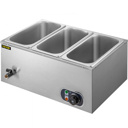 3-Pan Food Warmer Steam Table Steamer Portable Bain-Marie Kitchen Appliance