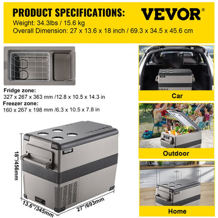 VEVOR Camping Koelkast Koelbox Auto Koelkast Compressor Koelkast Boot 45 L Auto Koelkast Mini Koelkast met Batterij Beschermingssysteem