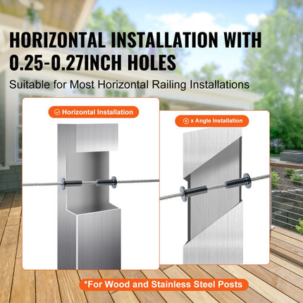 VEVOR 101 stks T316 roestvrijstalen beschermhoezen voor 1/8 "draadkabel kabelrailing DIY balustrade T316 maritieme kwaliteit met gratis boor zwart