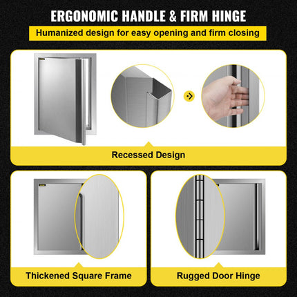 VEVOR BBQ Toegangsdeur Dubbele Deur Buitenkeuken 43,2 x 61 cm Roestvrij Staal