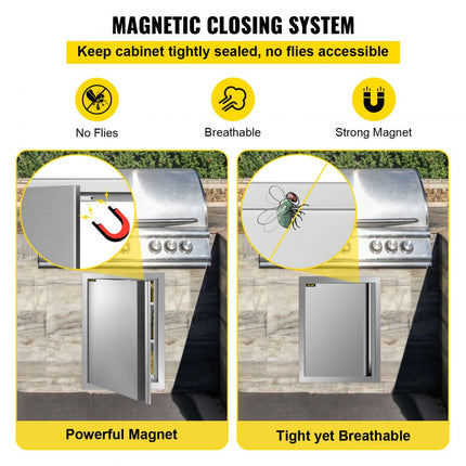 VEVOR BBQ Toegangsdeur Dubbele Deur Buitenkeuken 43,2 x 61 cm Roestvrij Staal