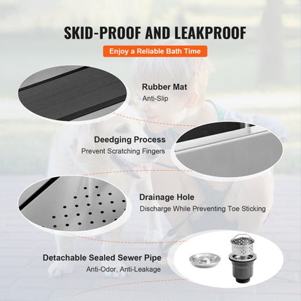 VEVOR Professionele hondenverzorgingskuip 86cm roestvrijstalen huisdierbad hondenwasstation max. 100kg hondenverzorgingsdouche hondenwassysteem huisdierverzorgingskuip met linkerdeur hondendouche waskuip