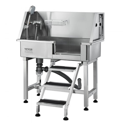 VEVOR Professionele hondenverzorgingskuip 86cm roestvrijstalen huisdierbad hondenwasstation max. 100kg hondenverzorgingsdouche hondenwassysteem huisdierverzorgingskuip met linkerdeur hondendouche waskuip