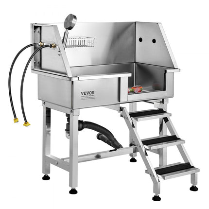 VEVOR Professionele hondenverzorgingskuip 86cm roestvrijstalen huisdierbad hondenwasstation max. 100kg hondenverzorgingsdouche hondenwassysteem huisdierverzorgingskuip met linkerdeur hondendouche waskuip