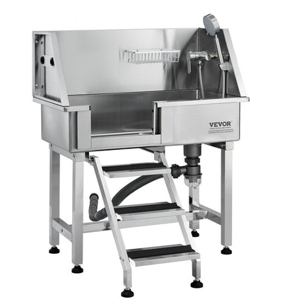 VEVOR Professionele hondenverzorgingskuip 863,6 mm roestvrijstalen dierenbad hondenwasstation max. 100 kg hondenverzorgingsdouche hondenwassysteem huisdierverzorgingskuip hondendouche waskuip