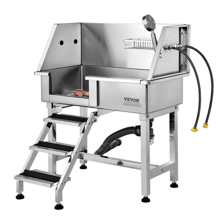 VEVOR Professionele hondenverzorgingskuip 863,6 mm roestvrijstalen dierenbad hondenwasstation max. 100 kg hondenverzorgingsdouche hondenwassysteem huisdierverzorgingskuip hondendouche waskuip