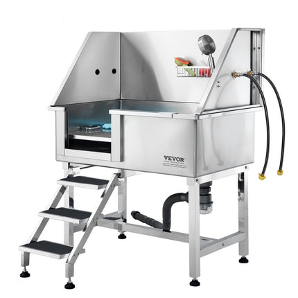 VEVOR Professionele hondenverzorgingskuip 965,2 mm roestvrijstalen dierenbad hondenwasstation max. 100 kg hondenverzorgingsdouche hondenwassysteem huisdierverzorgingskuip hondendouche waskuip