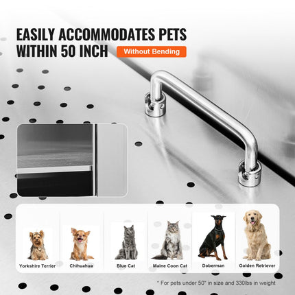 VEVOR Professionele hondenverzorgingskuip 127cm roestvrij staal huisdierbad hondenwasstation max.150kg hondenverzorgingsdouche hondenwassysteem huisdierverzorgingskuip met linkerdeur hondendouche waskuip